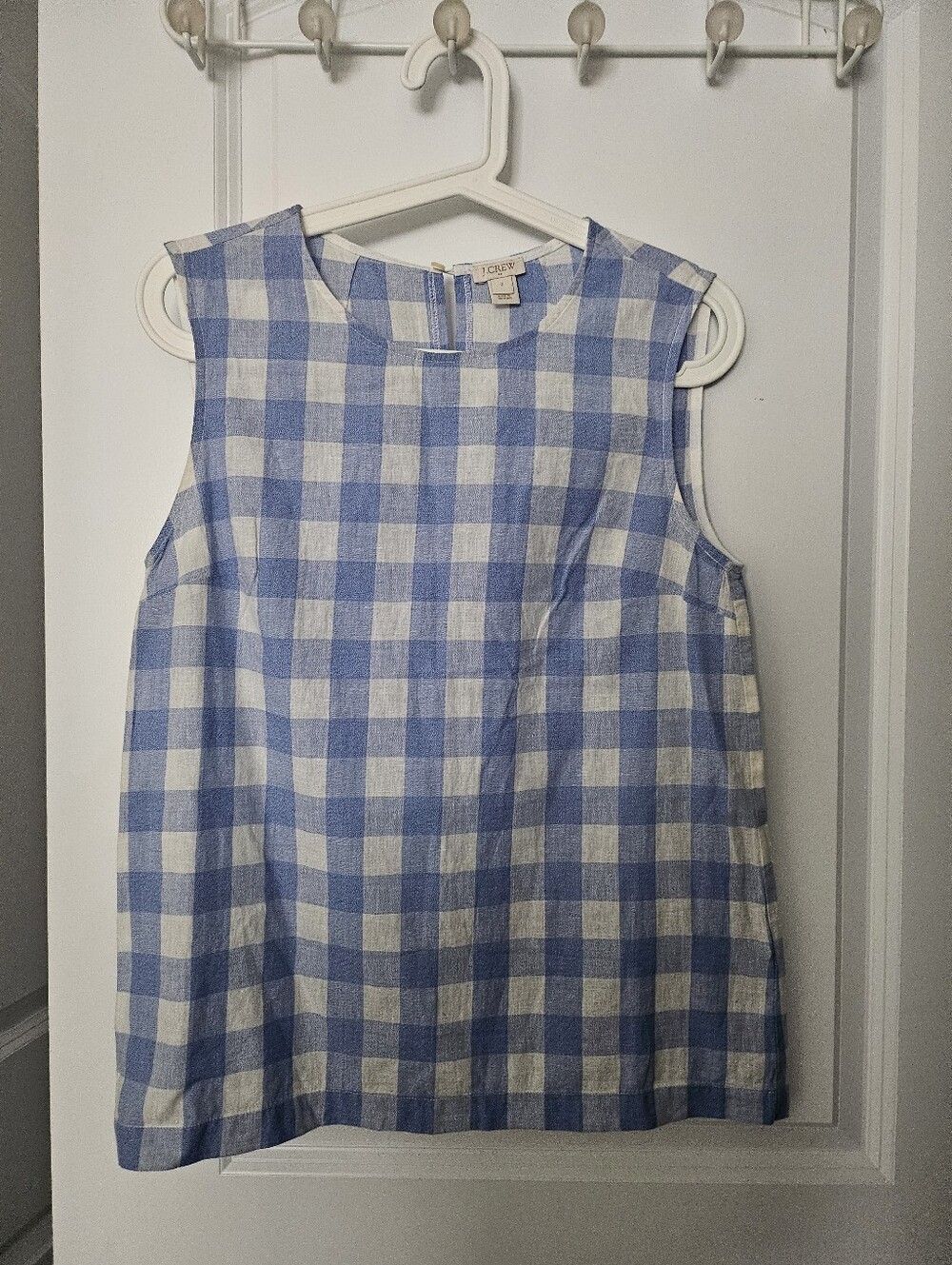 Women J. Crew Blue and White Gingham Sleeveless Top.